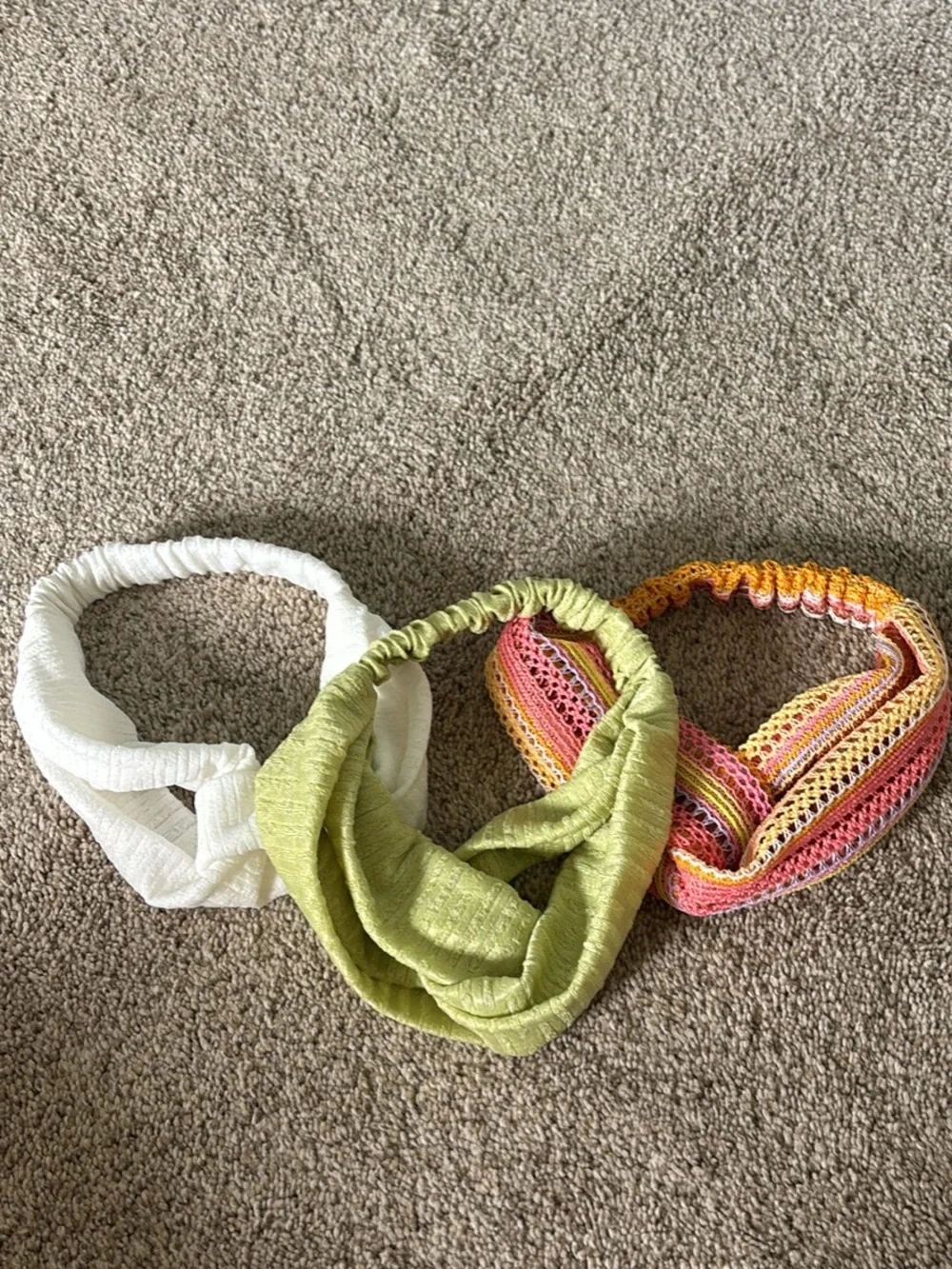 Fabric Twist Headbands - White, Olive Green, Multicolor